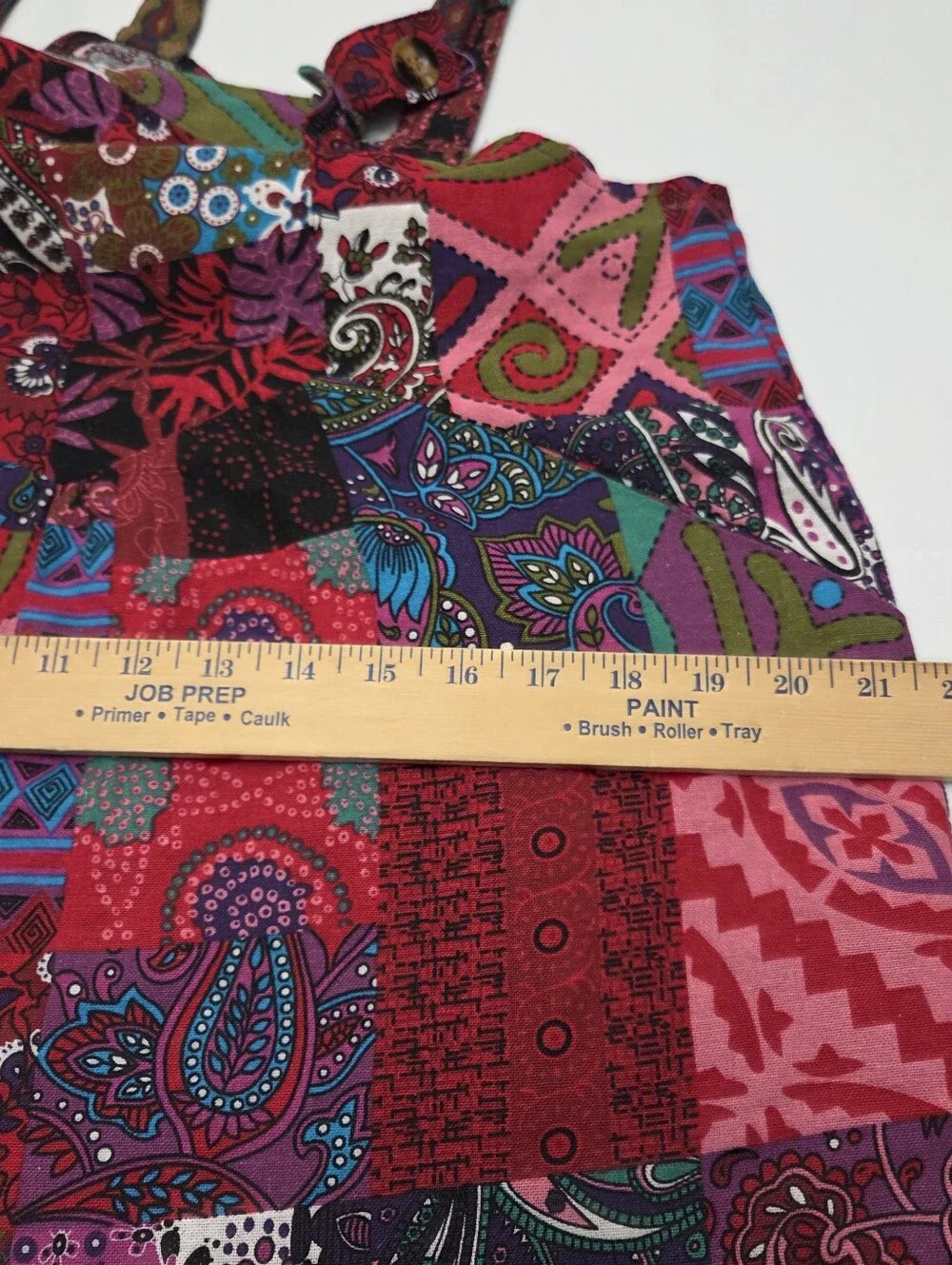 Colorful Patchwork Boho Overalls Jumpsuit Size Small 65% Cotton Festival Hippie